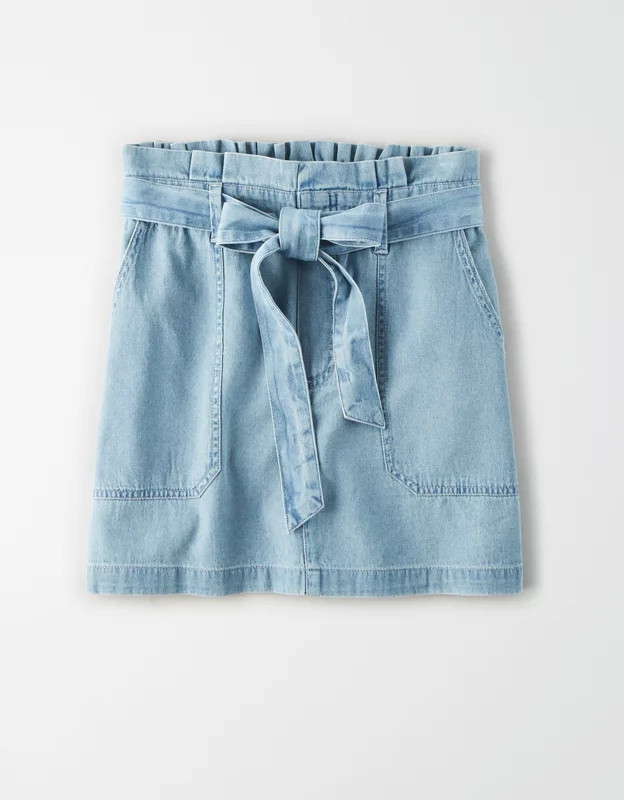 AE High-Waisted Denim Paperbag Mini Skirt | American Eagle Outfitters (US & CA)