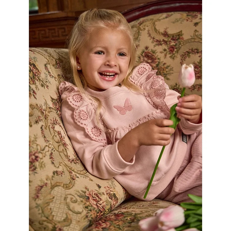 Modern Moments Toddler Girl Glinda Wicked Eyelet Ruffle Sweatshirt, Sizes 12 Months - 5T | Walmart (US)