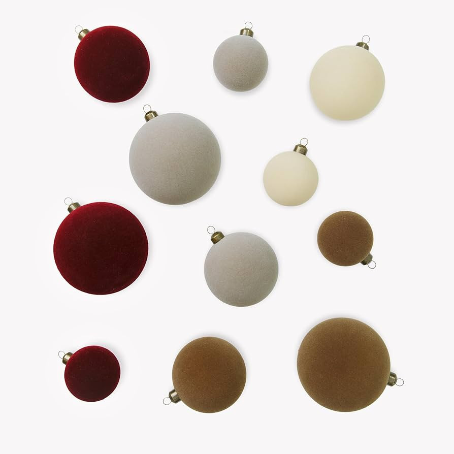 Velvet Ornaments for Christmas Tree Set of 11- Shatterproof Christmas Tree Balls in Neutral Colors for Holiday Decor | Amazon (US)