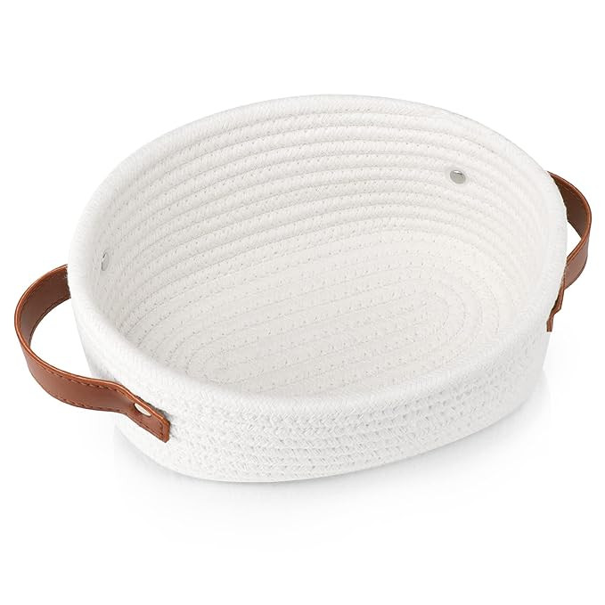 ABenkle Small Woven Basket, Mini Cotton Rope Storage Basket, Tiny White Easter Basket, Oval Decor... | Amazon (US)