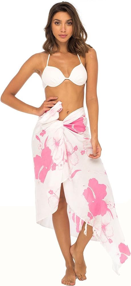 Womens Sarong Swimsuit Cover Up Floral Hibiscus Sequins Beach Wear Bikini Wrap Skirt with Coconut... | Amazon (US)