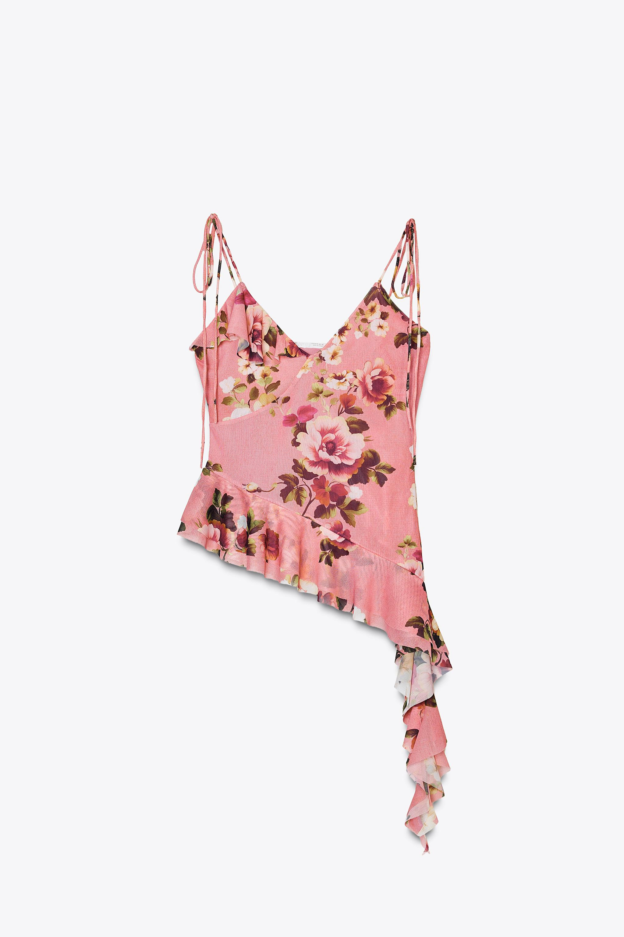 PRINTED TULLE STRAPPY TOP | Zara UK