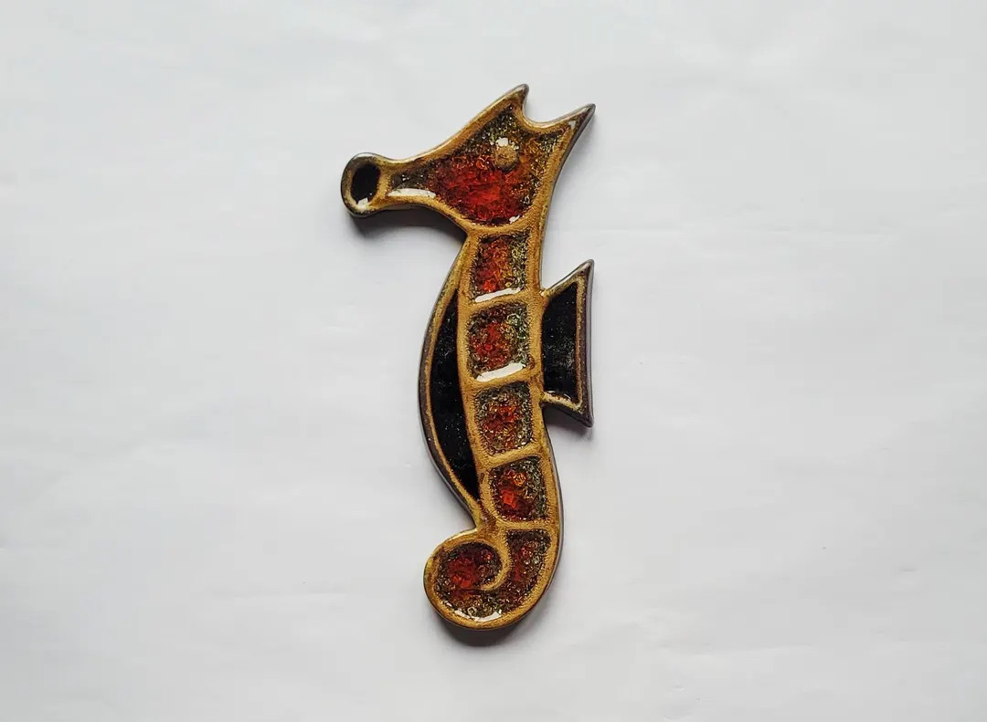 Hand Made Ceramic Stoneware Seahorse with Red Yellow Inlaid Glass Wall Plaque Tile Bathroom | Etsy (Global)