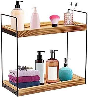 2 Tier Bathroom Counter Organizer, Solid Wood Bathroom Storage Tray for Counter Standing Rack, Cosme | Amazon (US)