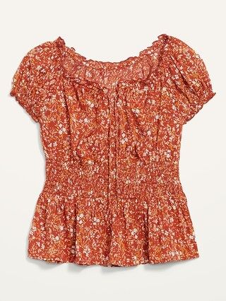 Puff-Sleeve  Floral-Print Smocked Peplum Blouse for Women | Old Navy (US)