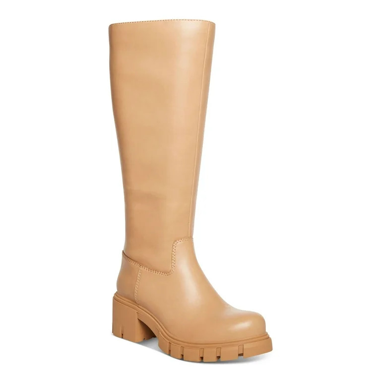 MADDEN GIRL Womens Beige Lug Sole Padded Tango Round Toe Block Heel Zip-Up Boots Shoes 9 M | Walmart (US)