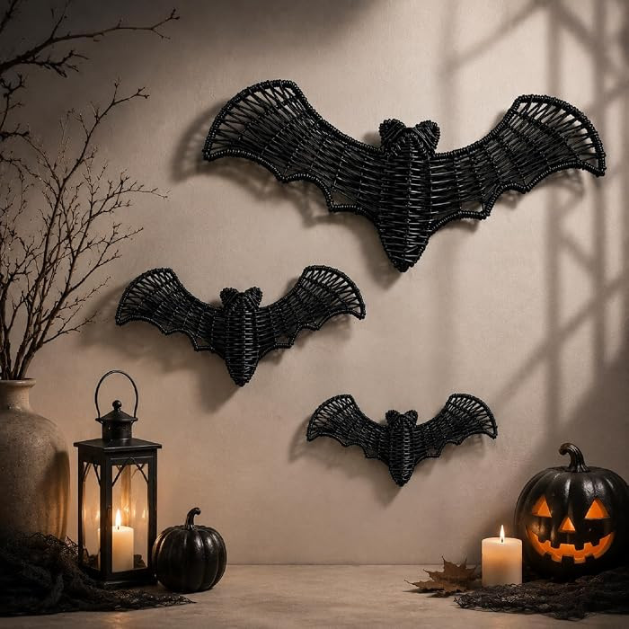 Yousoontic 3 Pcs Halloween Woven Rattan Bat, 3 Sizes, 13.8/11.8/9.8 Inch | Amazon (US)