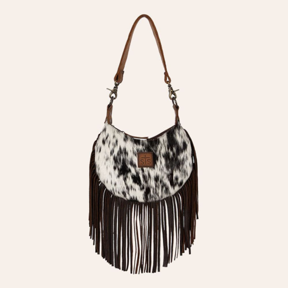 STS Ranchwear Black & White Hair on Hide Nellie Fringe Bag | Cavender's