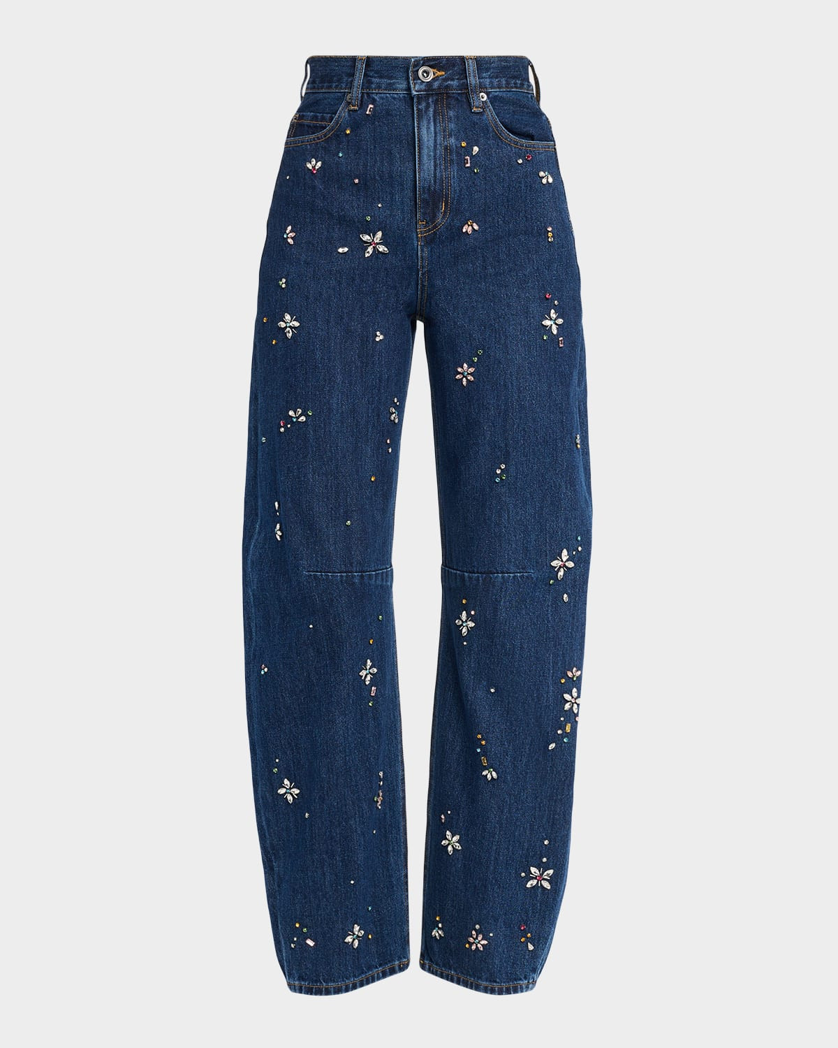 Flower Embellished Barrel-Leg Jeans | Neiman Marcus