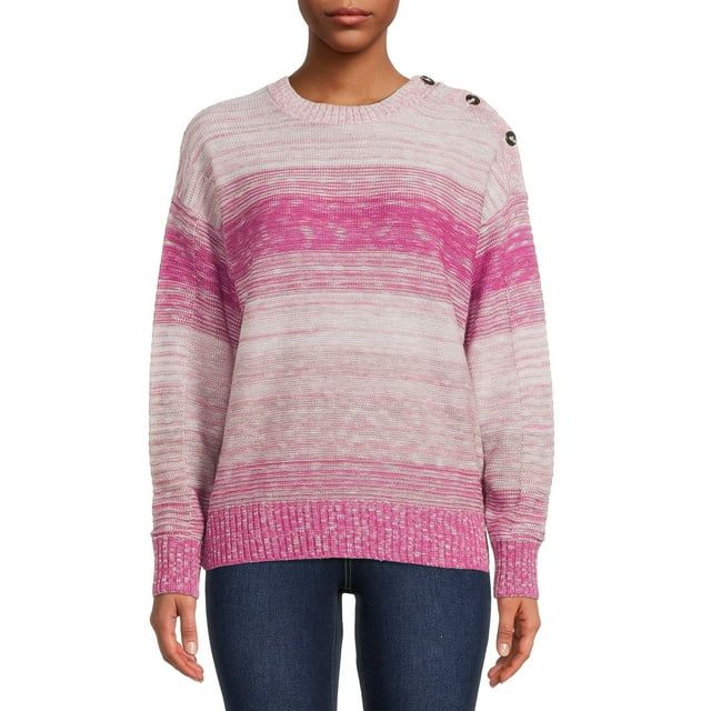 Time and Tru Women's Button Shoulder Striped Sweater | Walmart (US)