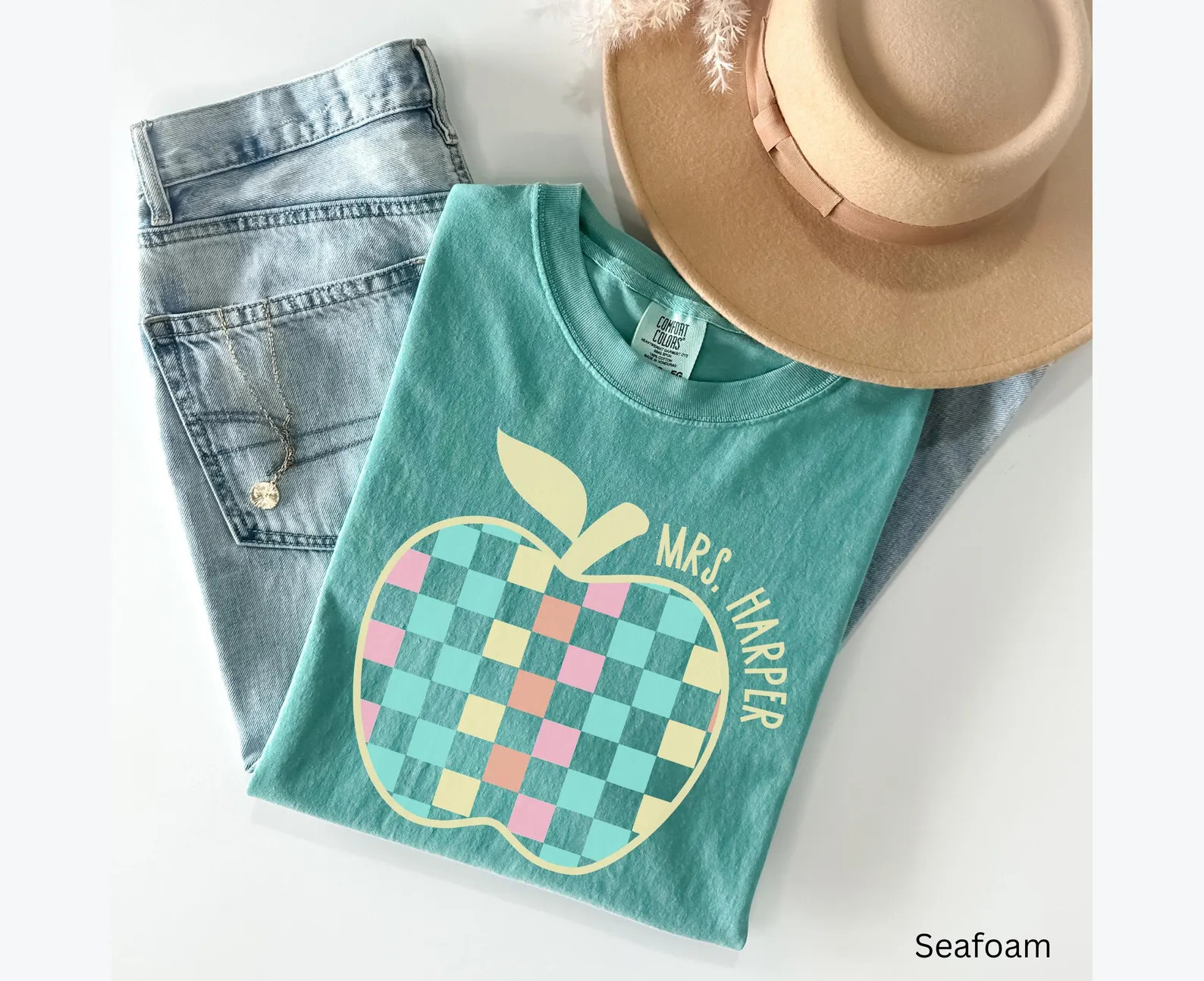 Personalized Teacher Shirt Custom Name Teacher Gift Checkerboard Apple Teacher Shirt First Day of... | Etsy (US)