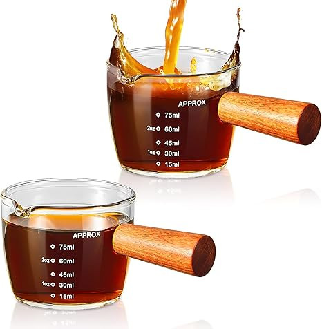 Tanlade Single Spout Espresso Shot Glass with Wood Handle Espresso Glass 75 ml Carafe Shot Glass ... | Amazon (US)