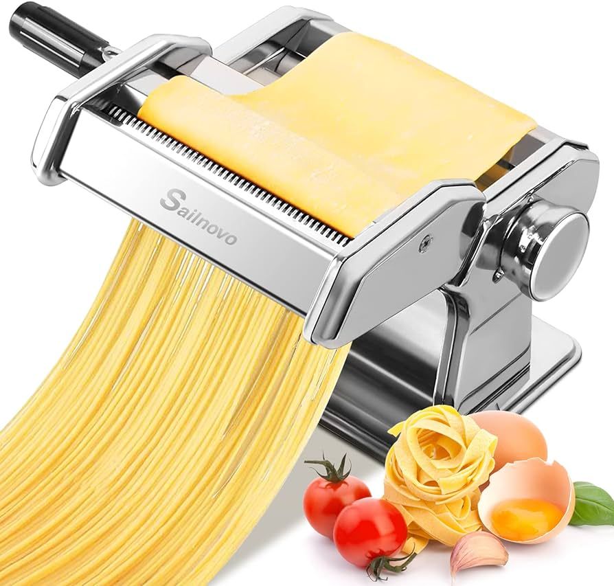Pasta Maker Machine, 150 Roller Pasta Maker, 7 Adjustable Thickness Settings, 2-in-1 Noodles Make... | Amazon (US)