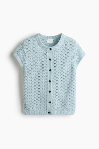 H & M - Cap-Sleeved Pointelle-Knit Cardigan - Blue | H&M (US + CA)