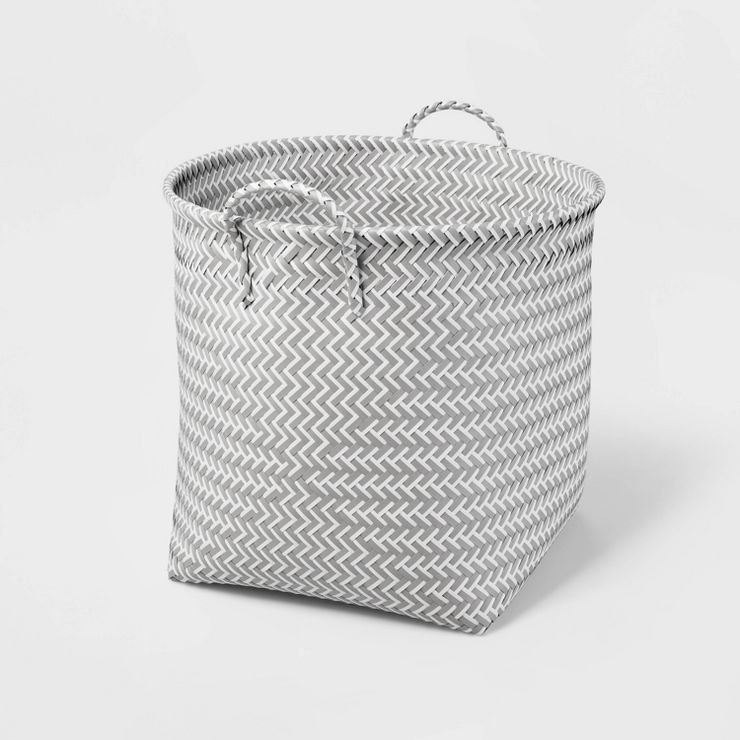 Large Round Woven Plastic Storage Basket White/Gray - Brightroom™ | Target