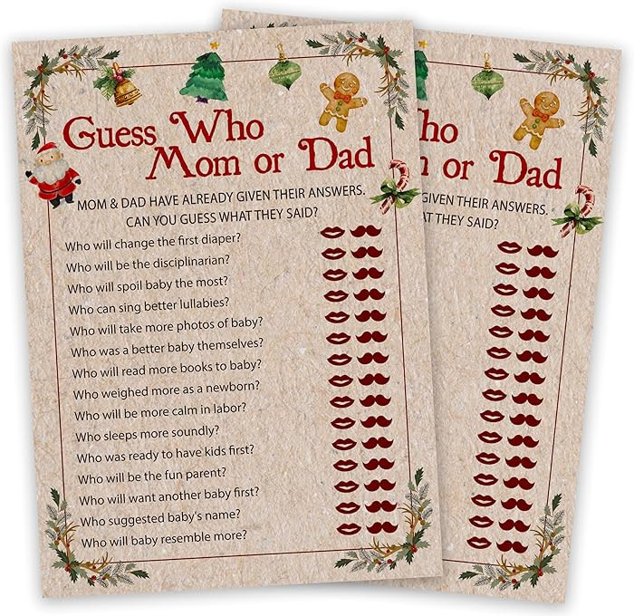 Baby Shower Game, Christmas Gender Reveal Party Supplies, Christmas Mommy Or Daddy Game Kit, Sant... | Amazon (US)