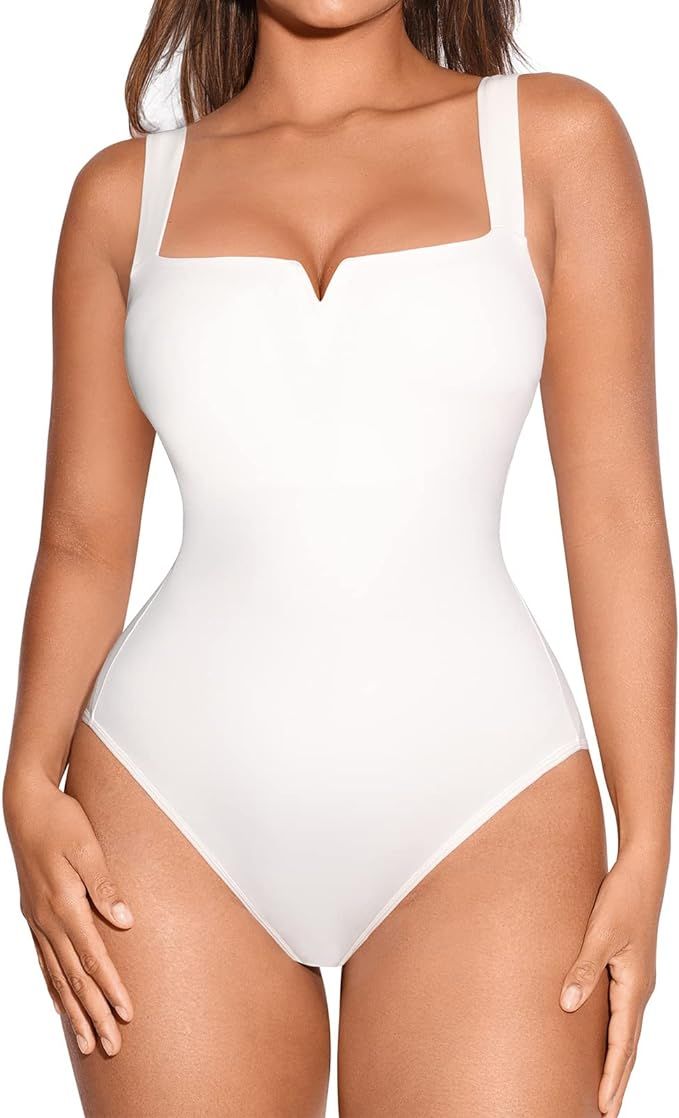 FeelinGirl Square Neck Bodysuit for Women Short Sleeve/Sleeveless Tummy Control Slimming Bodysuit... | Amazon (US)