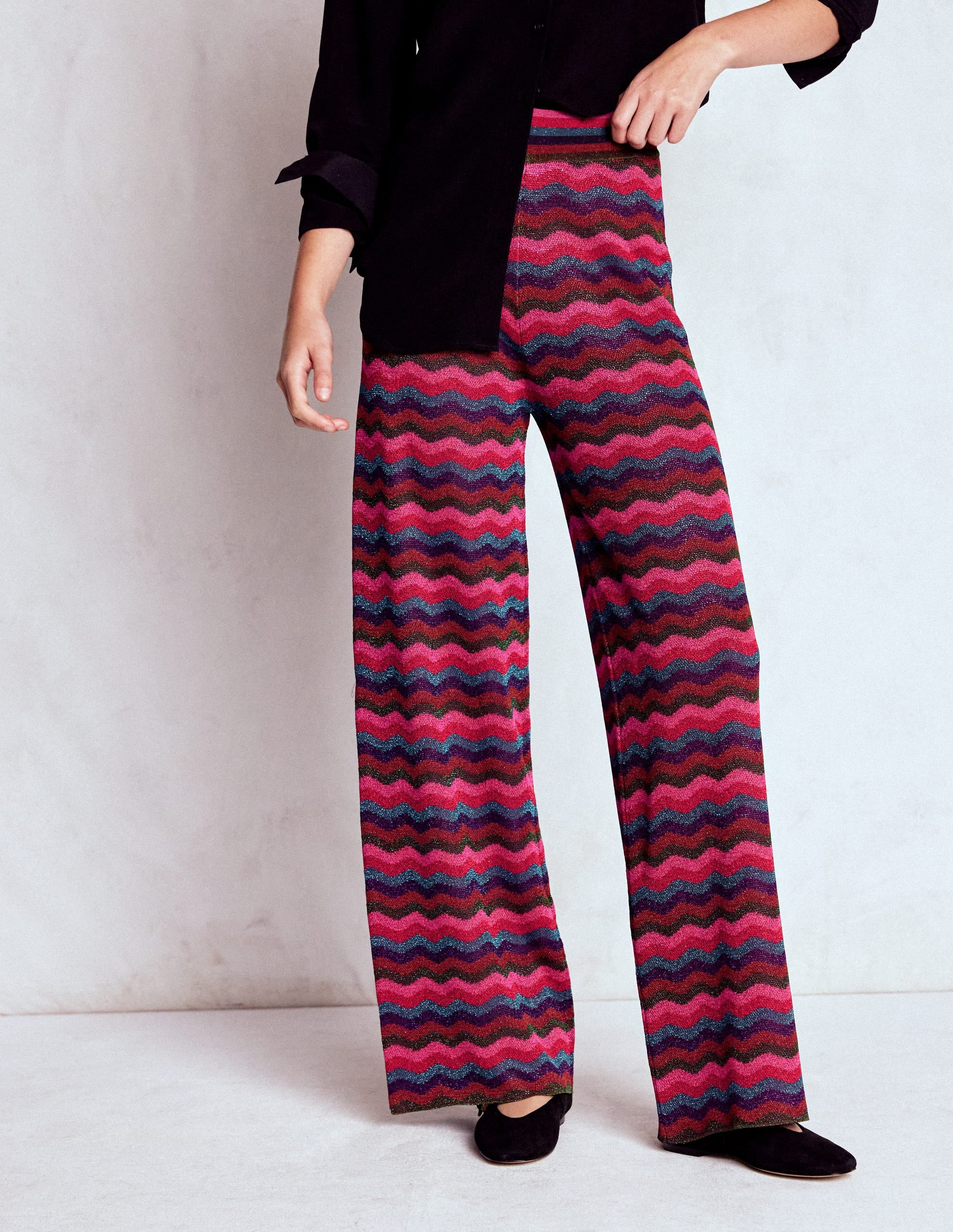Jacquard Knitted Trousers-Jewel Toned Metallic Wave | Boden (US)
