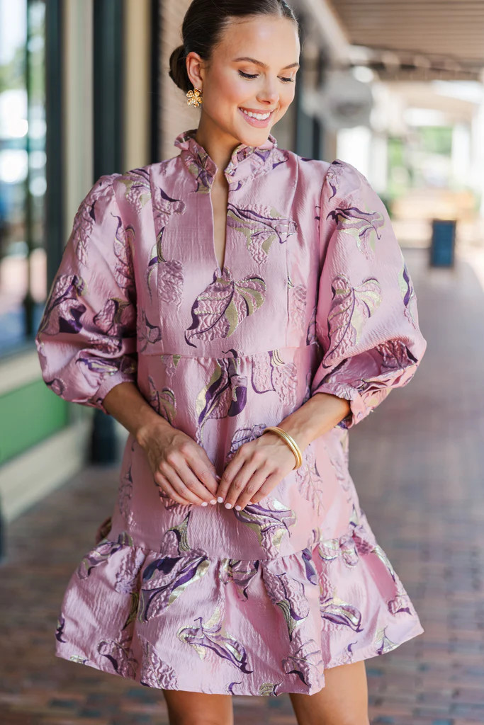 Free To Be Mauve Pink Floral Brocade Babydoll Dress | The Mint Julep Boutique