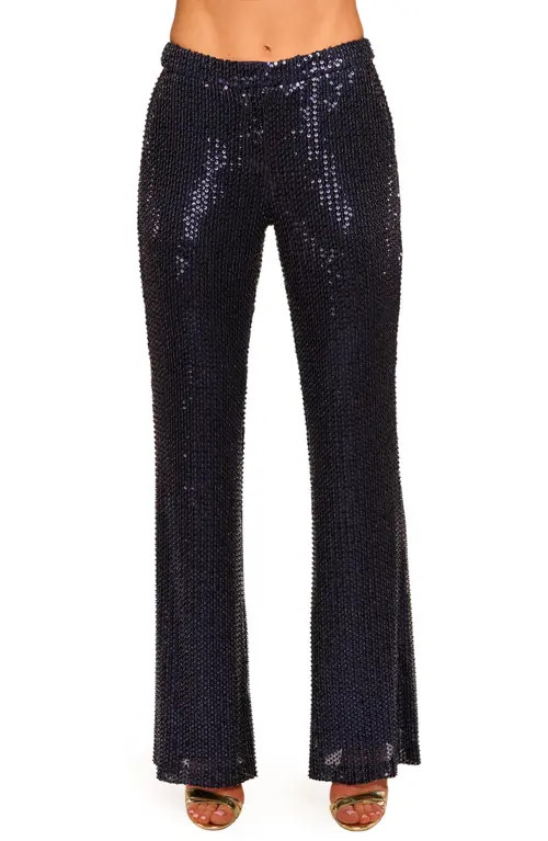 Ramy Brook Olivian Sequin Wide Leg Pants in Navy Beaded Mesh at Nordstrom, Size 2 | Nordstrom