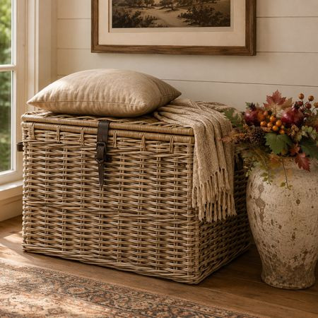Lidded Storage Basket Trunk | Antique Farm House