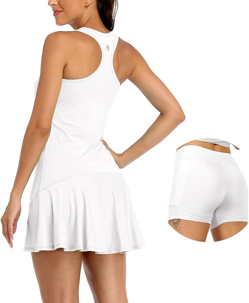 icyzone Tennis Dress for Women with Shorts, Workout Exercise Running Racerback Tank Dresses 2 in 1 | Amazon (US)