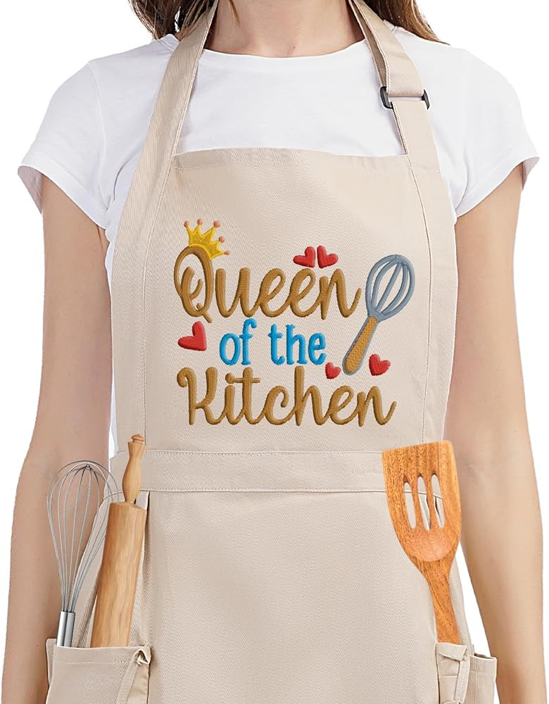 Fairy's Gift Funny Cooking Aprons for Women with Pockets, Embroidered Cute Baking Aprons - Queen ... | Amazon (US)