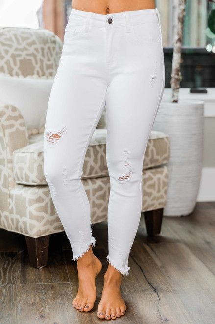 The Angelica White Distressed Crop Jeans | The Pink Lily Boutique