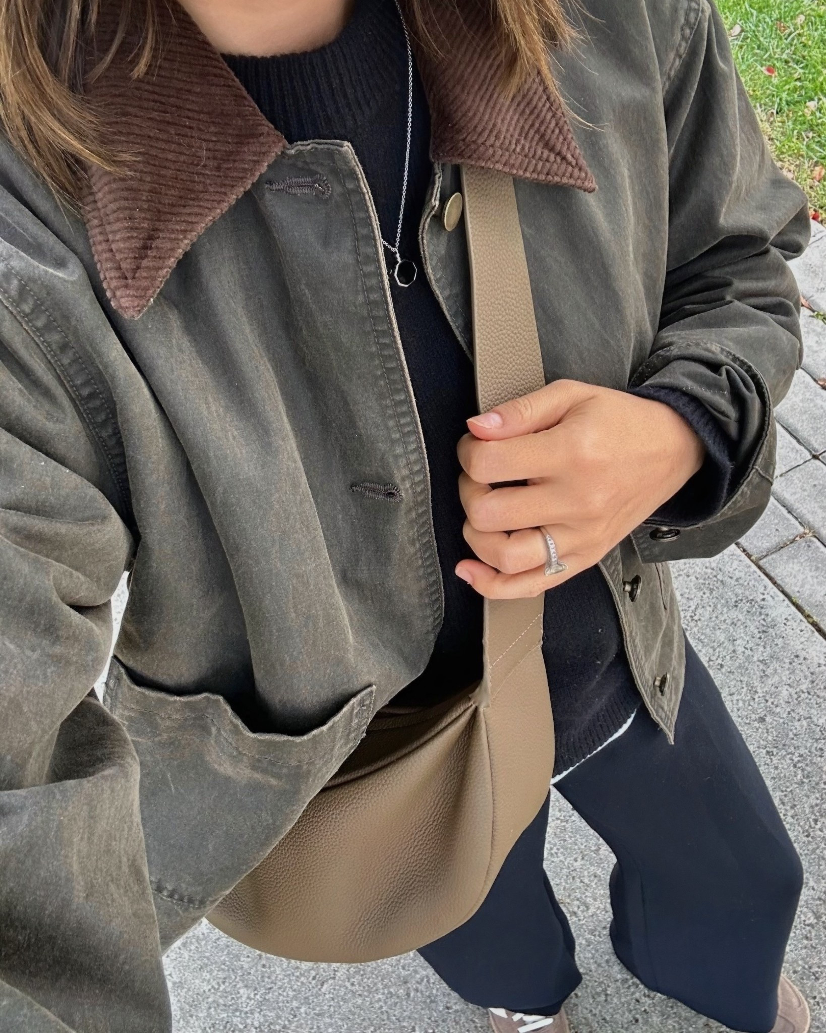 Fall favorites on repeat

Mango barn, jacket wearing small, but could have size down to extra small

Aritzia cashmere sweater - small, a perfectly oversized cashmere sweater favorite. Good thickness 

Aritzia large pants - xs, elevated relax, pant that doesn’t wrinkle 

Adidas spezial sneakers - comfy sneakers with arch support!


