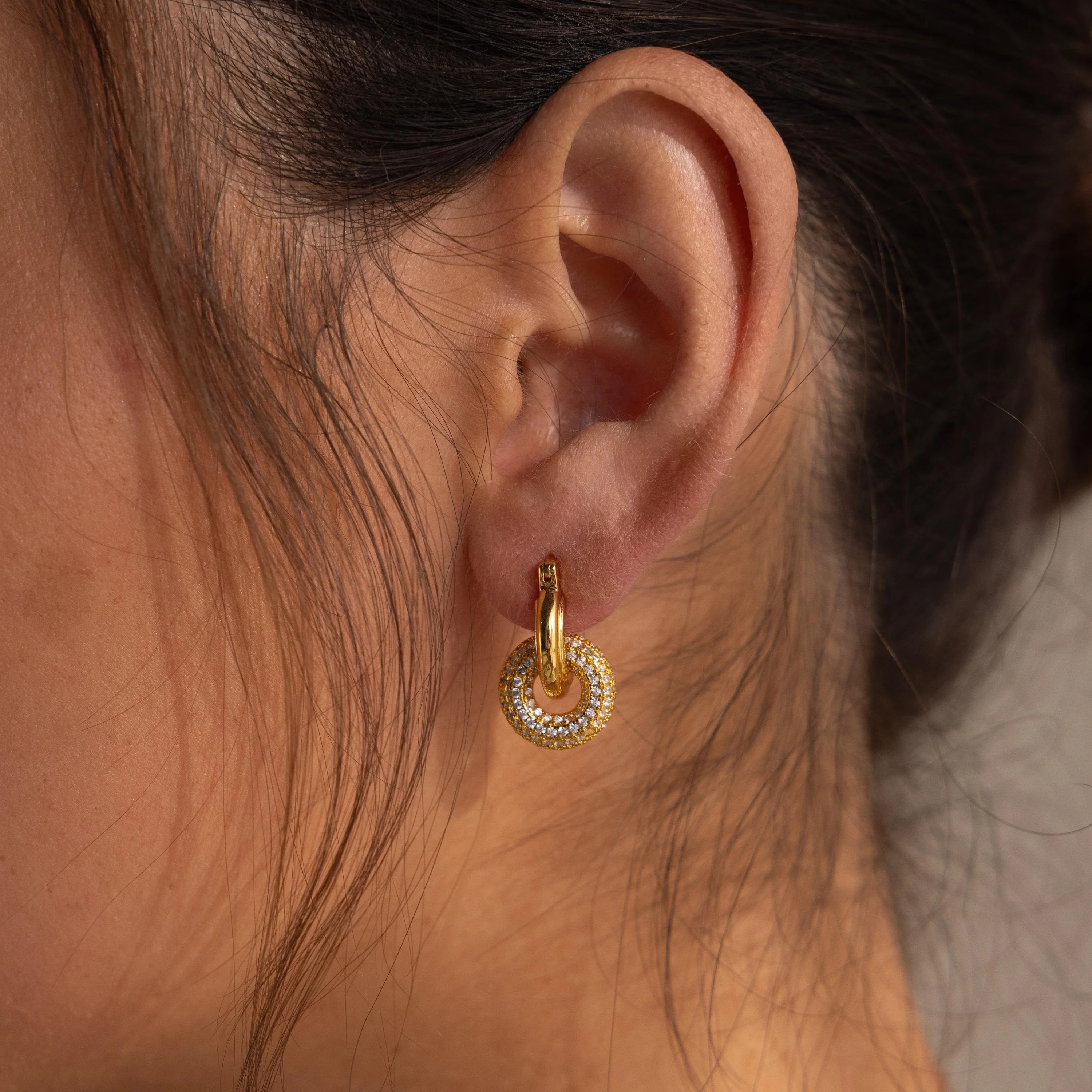Gold Duo Pave Diamond Dangle Hoop Earrings | Caitlyn Minimalist | Caitlyn Minimalist