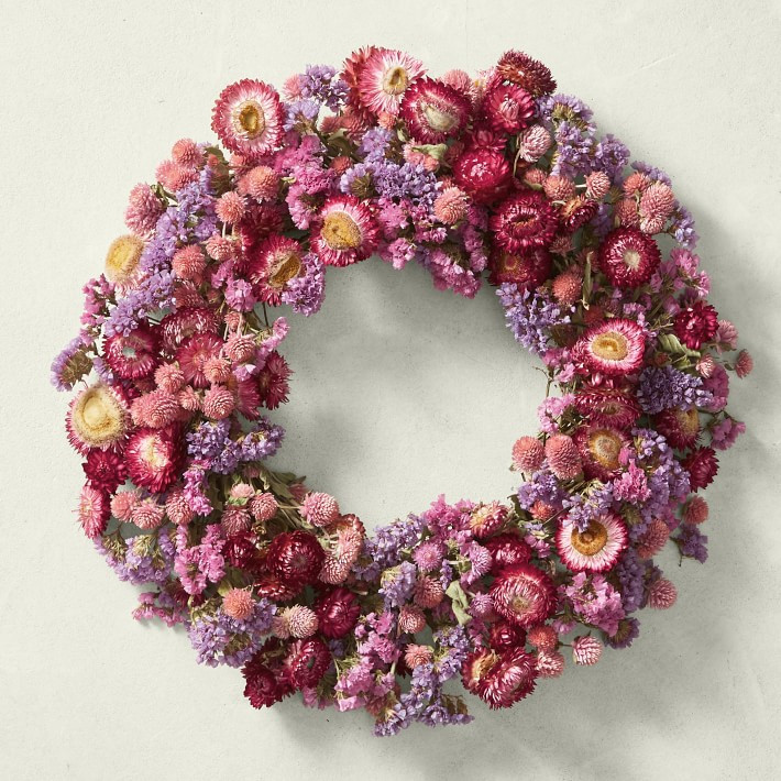Pink Strawflower Wreath, 15" | Williams-Sonoma