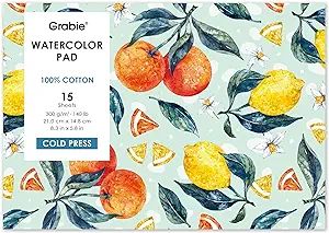 Grabie Watercolor Paper Pad, 100% Cotton Pulp, 15 Sheets, A5 (8.3 x 5.8"), 140lb (300gsm), Glue B... | Amazon (US)