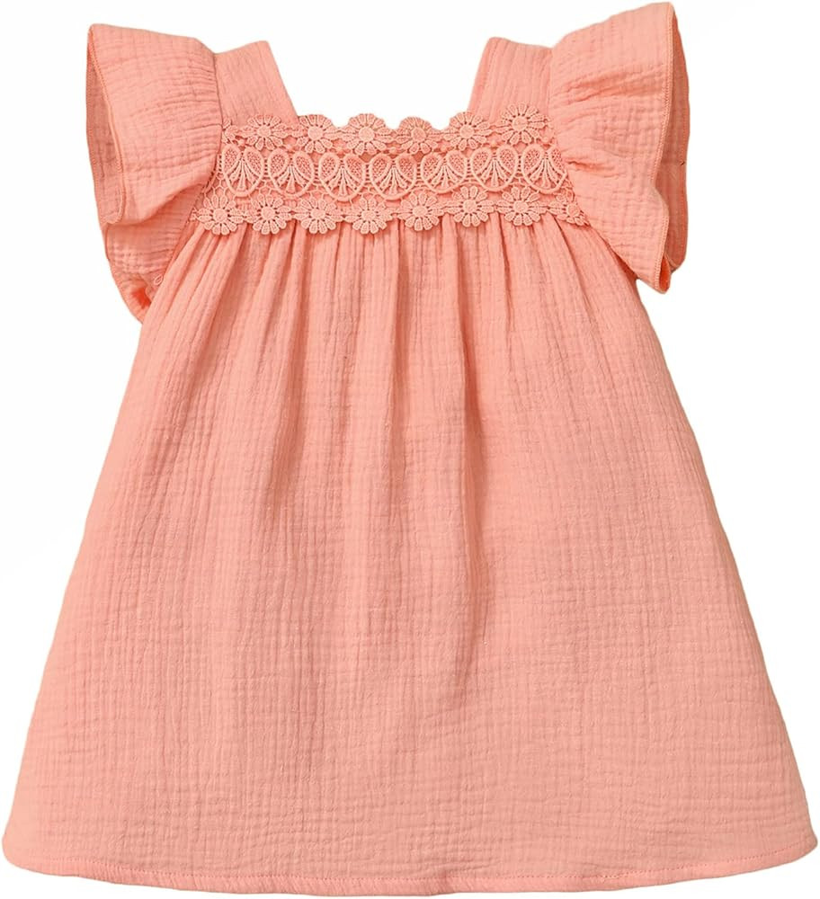 Danna Belle Toddler Girls Cotton Linen Dress Ruffle Sleeve A-Line Square Collar Dresses 1-6T | Amazon (US)