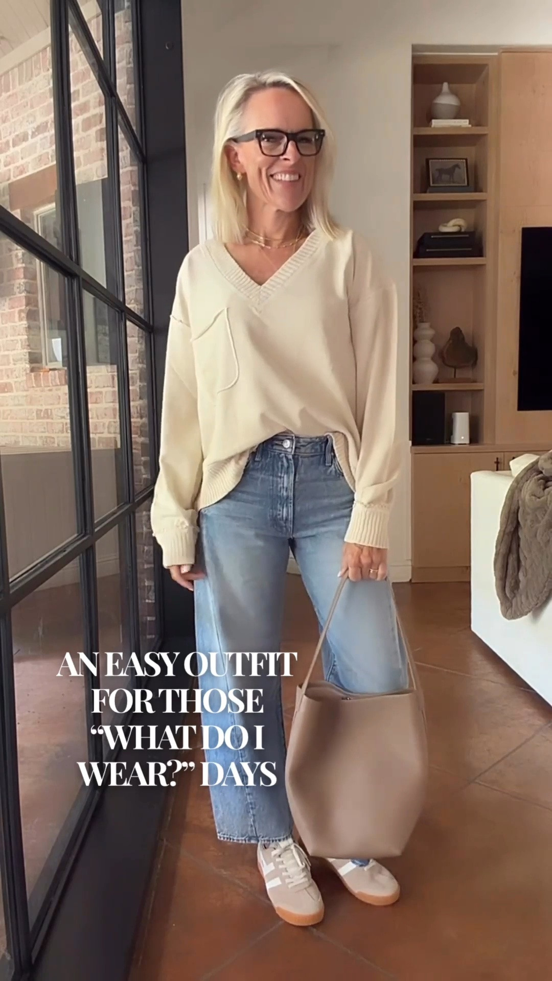 This is my kind of everyday outfit. A soft sweater, relaxed denim, sneakers, and a tote make such an easy combination, comfortable, practical, and still pulled together. The denim is currently low in stock, so I’ll also link a couple of similar options that would work just as well with this outfit.

#LTKgrwm #LTKootd #LTKOver40