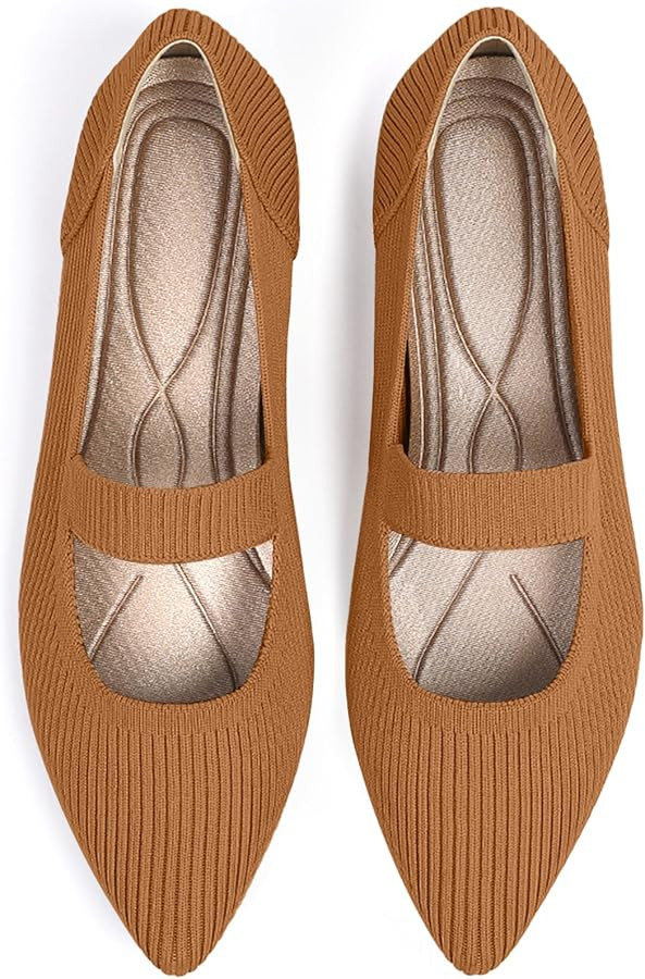 Women's Flats Shoes Pointed Toe Knit Washable Ballet Comfortable Dressy Mary Jane Flat | Amazon (US)