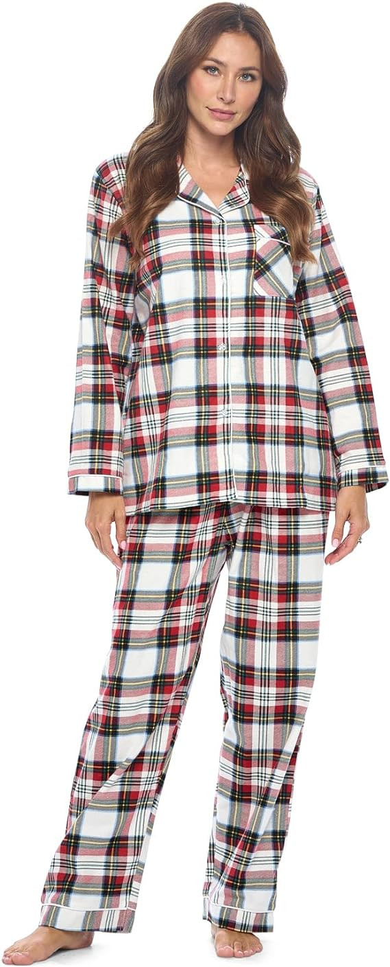 Casual Nights Women's Flannel Long Sleeve PJ's Button Down Sleepwear Pajama Set | Amazon (US)