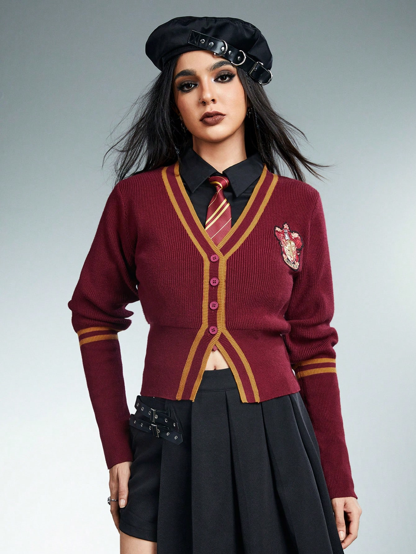 Harry Potter | ROMWE Women's Varsity Style Badge Patched Contrast Piping Cardigan | SHEIN