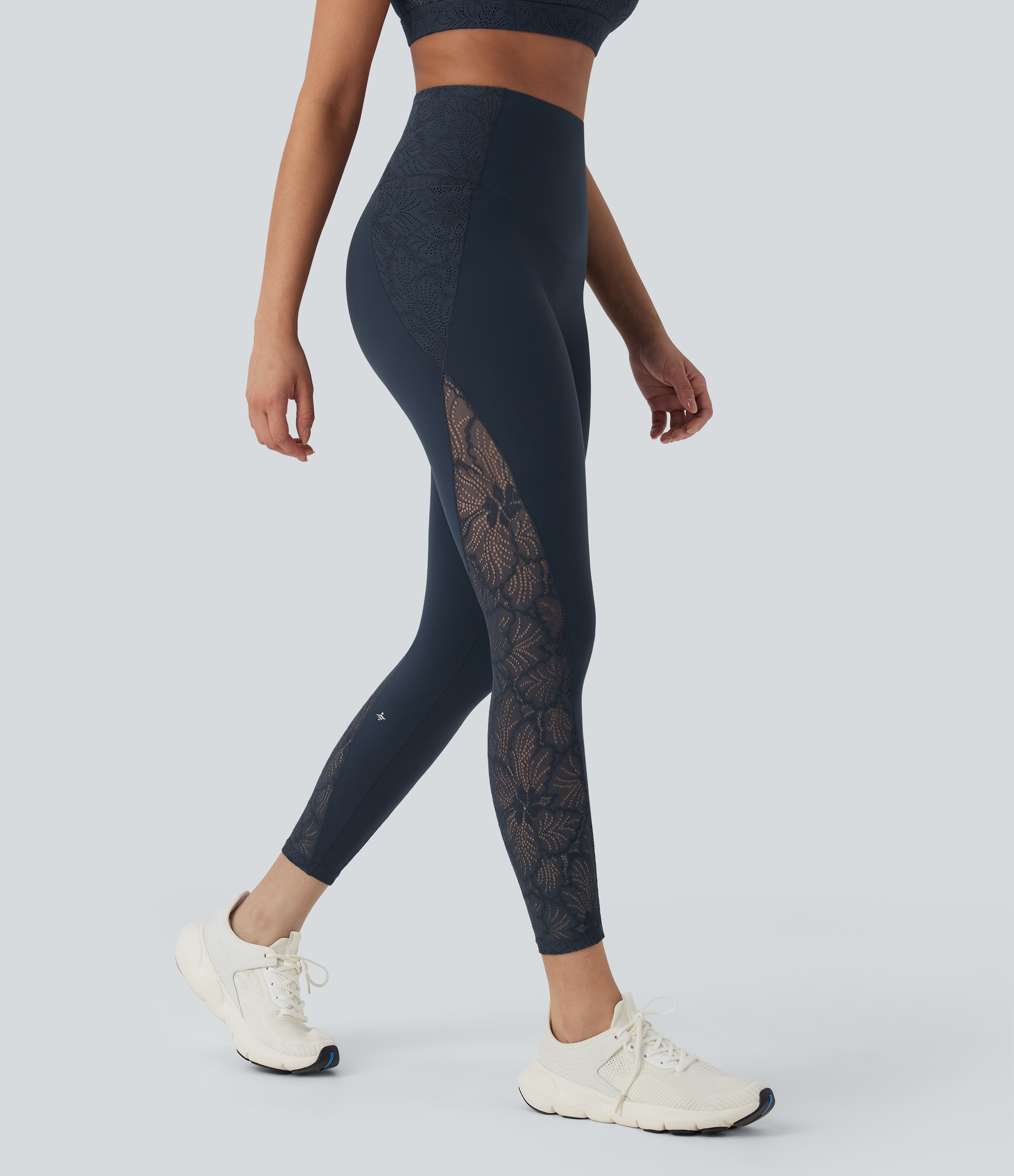 Halara Halara UltraSculpt™ SoCinched High Waisted Tummy Control Contrast Lace Shaping Training Leggings with Pockets - Carbon - XL(7/8) | HALARA