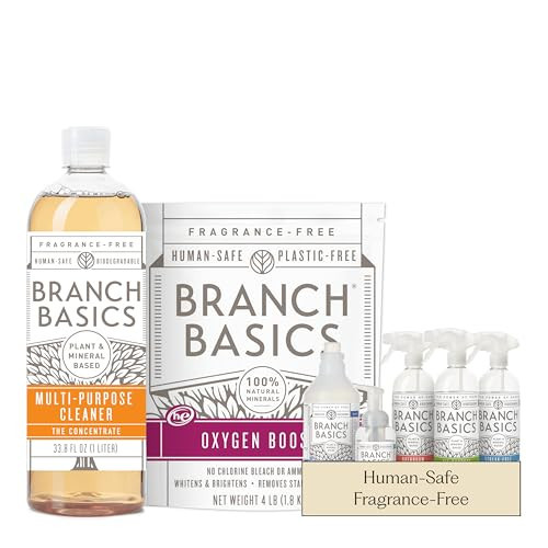 Branch Basics Premium Starter Kit: All Purpose Cleaner, Glass, and Bathroom Cleaner plus our Foaming Wash, and Laundry Bottle (3 Plastic Spray Bottles + Concentrate) Fragrance-Free | Amazon (US)