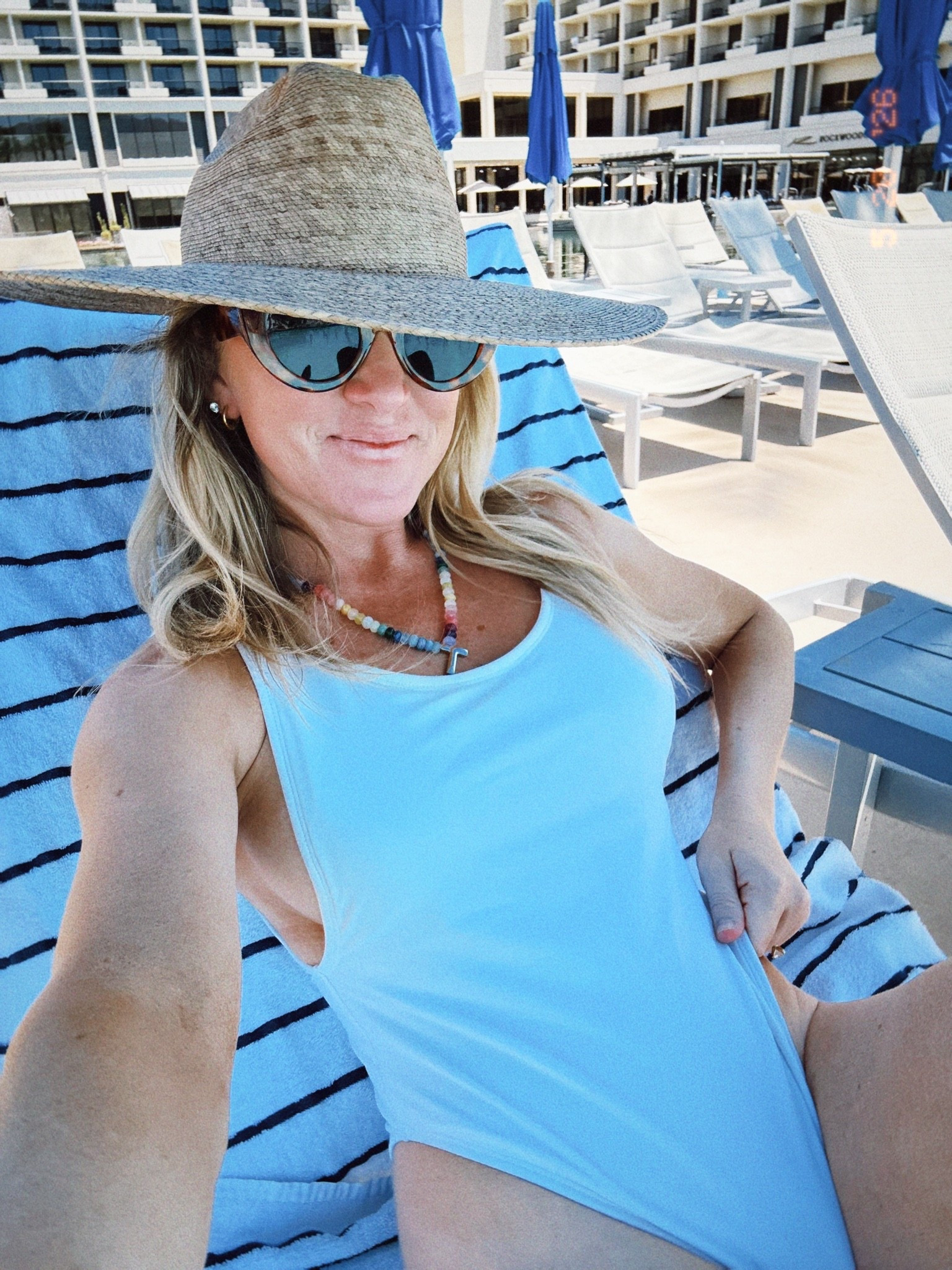 The best straw hat!!! Entire outfit linked including swim, sunglasses, and personalized beaded necklace! Also linking my $8 sandals that look like tkees $100 pair!

#LTKSeasonal #LTKootd