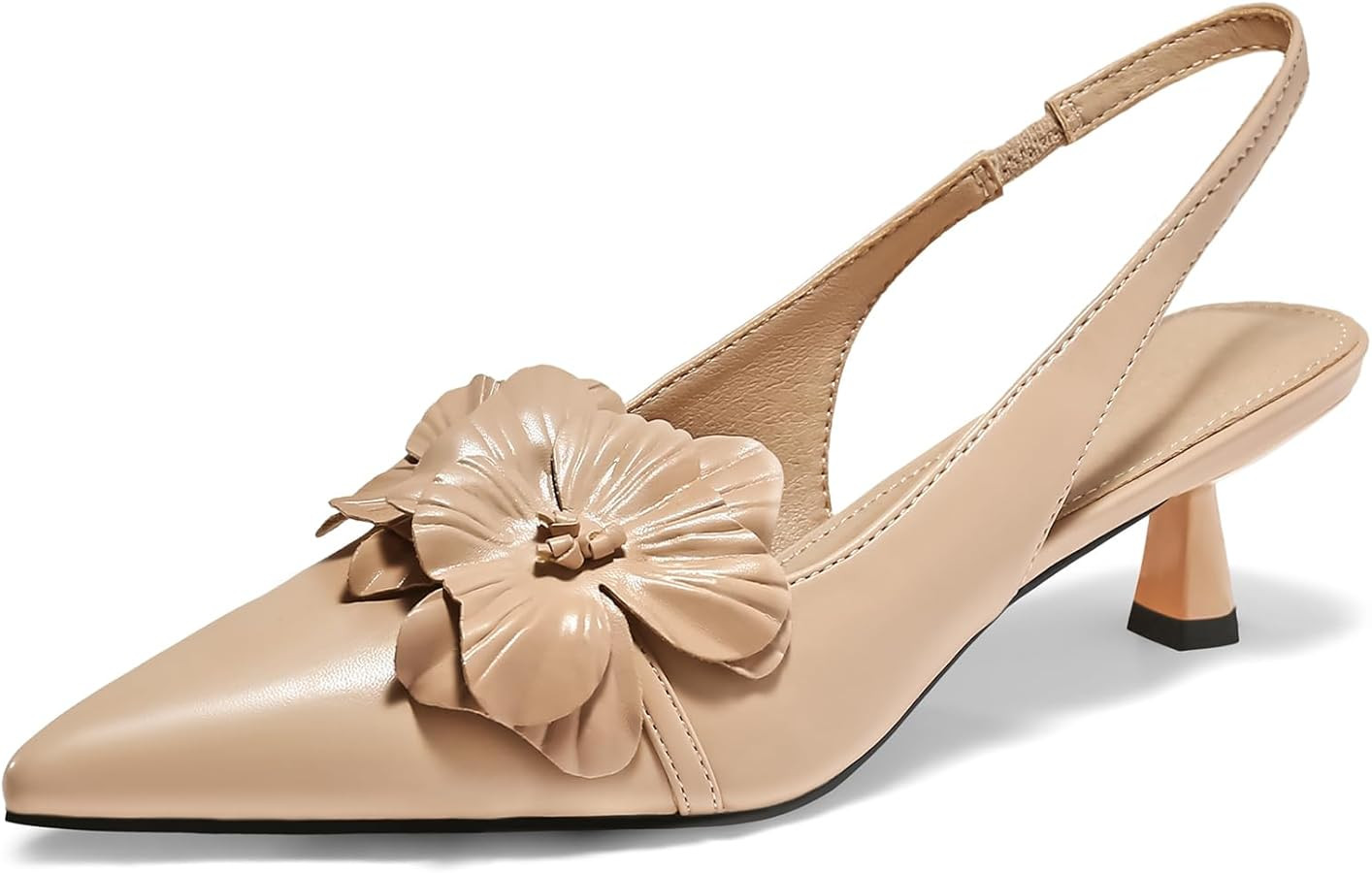 Coutgo Womens Slingback Kitten Heels Flower Closed Pointed Toe Pumps Wedding Party Dress Sandals ... | Amazon (US)