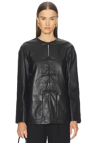 Rohe Mandarin Closure Leather Jacket in Black from Revolve.com | Revolve Clothing (Global)