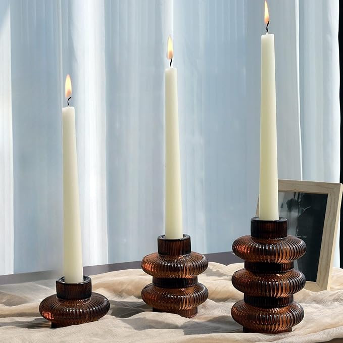VOHO Brown Candlestick Holders Set of 6, Old Fashioned Candle Sticks Holder Decor for Daily Room/... | Amazon (US)