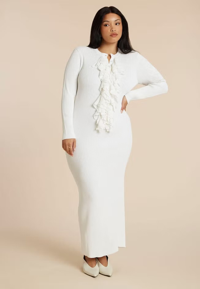 Ruffle Placket Sweater Dress | Eloquii