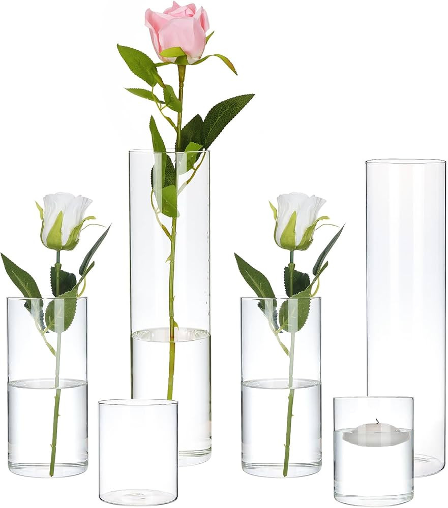 CEWOR 6pcs Glass Cylinder Vase 4, 8, 12 Inch Glass Candle Holder for Wedding Centerpieces Tall Cl... | Amazon (US)