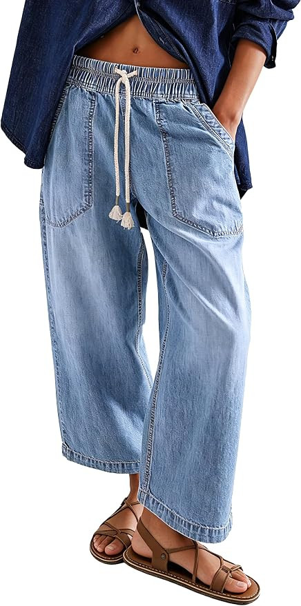 Wide Leg Jeans for Women Trendy Elastic High Waist Boyfriend Denim Pants Baggy Jeans with Pockets | Amazon (US)