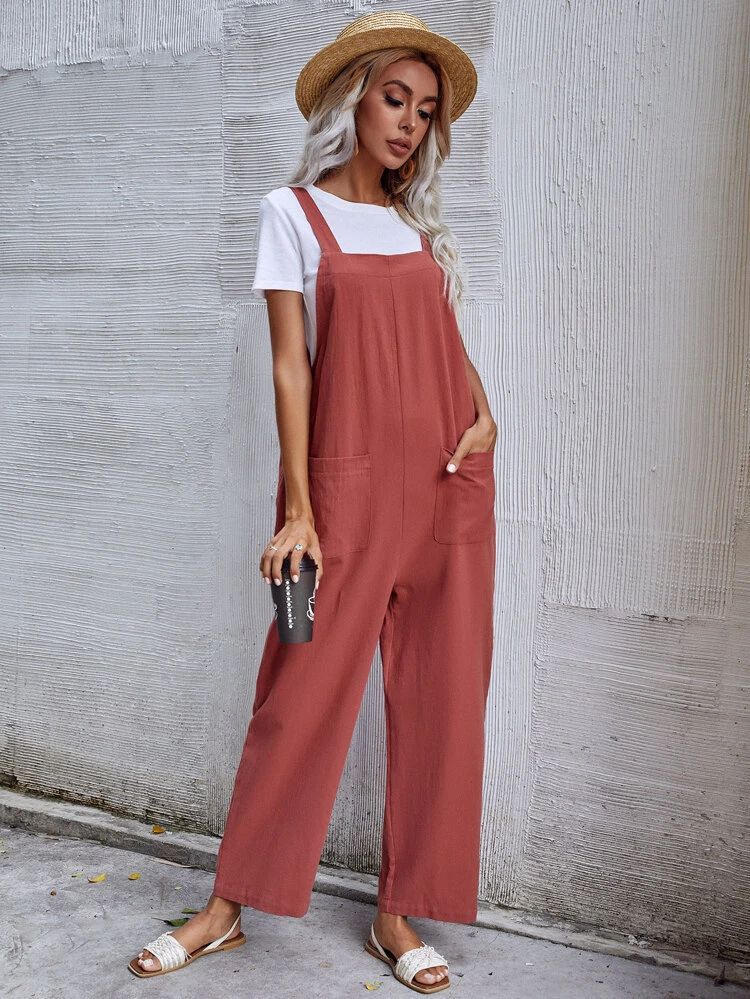 Dual Pocket Solid Overall Jumpsuit Without Tee | SHEIN