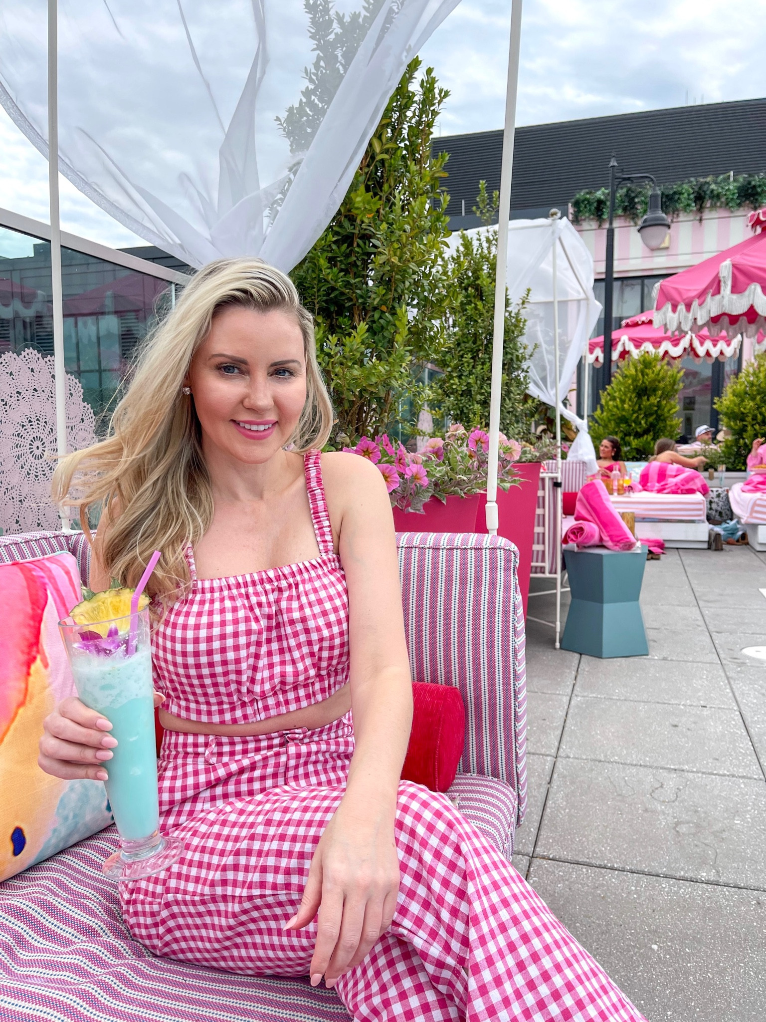 Two piece pant set, gingham cami top, gingham pant, pink 2 piece set, raffia platform sandal

#LTKSeasonal #LTKunder50 #LTKstyletip