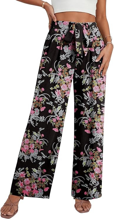 Lepunuo Women's High Waisted Wide Leg Flowy Pants Casual Palazzo Pants Work Adjustable Tie Knot P... | Amazon (US)