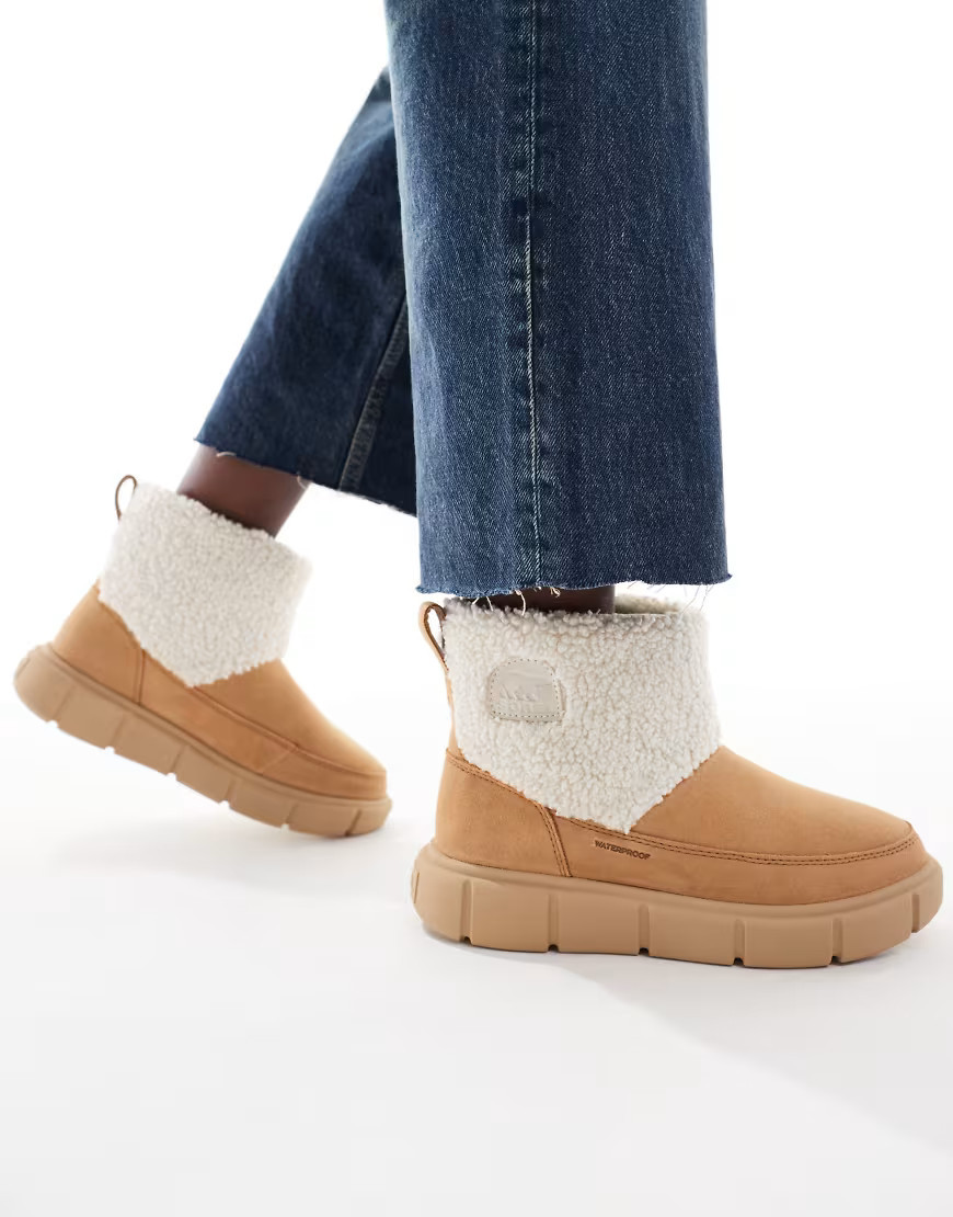 Sorel Explorer III slip-on cozy hiking boots in tan and cream-Brown | ASOS (Global)